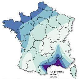 Gisement éolien - carte des vents en France